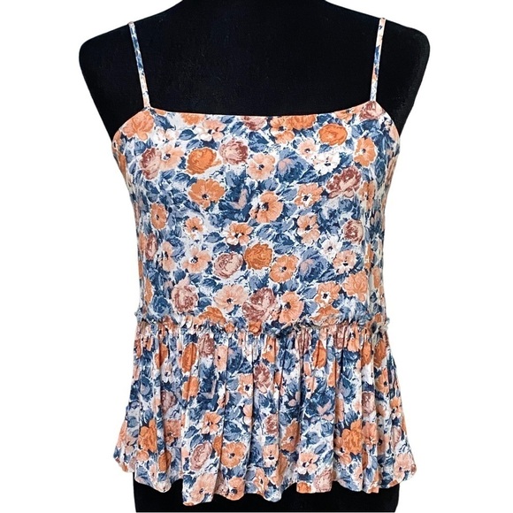 Current Elliott Blue Orange Floral Peplum Cami Tank Top Size 0 - Picture 5 of 10
